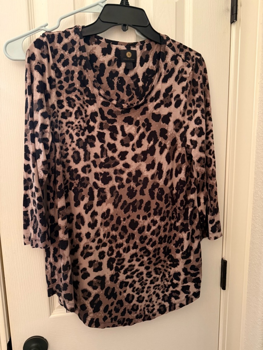JM Collection Taupe and Black Leopard Print Long Sleeve Top